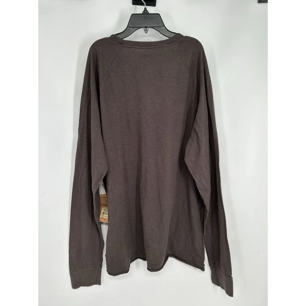 True Religion Flocked Horseshoe Slub Henley Long Sleeve Charcoal Mens 3XL XXXL‎